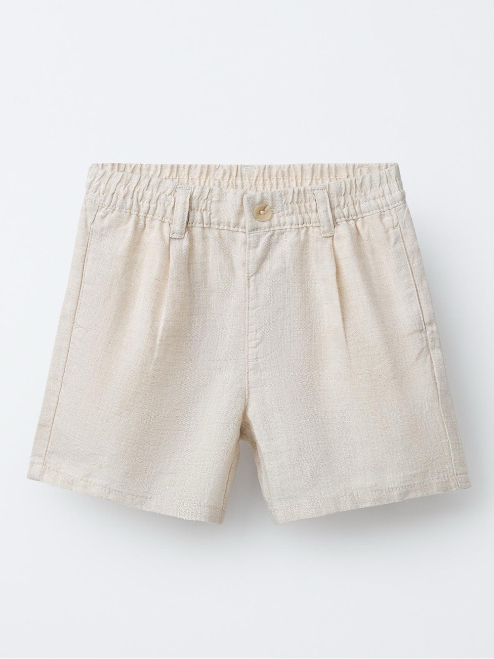 Zara Kids Elastic-Waist Linen Light Beige Shorts